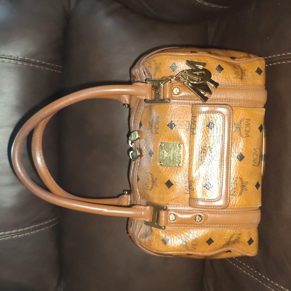 MCM Vesitos Cognac Boston Bag